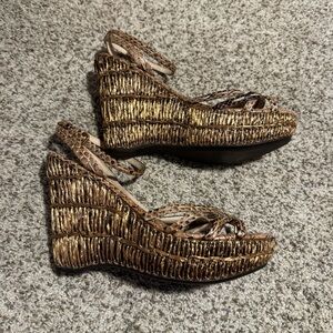 Prada Woven Raffia Wedge Sandals- Size 40.5
